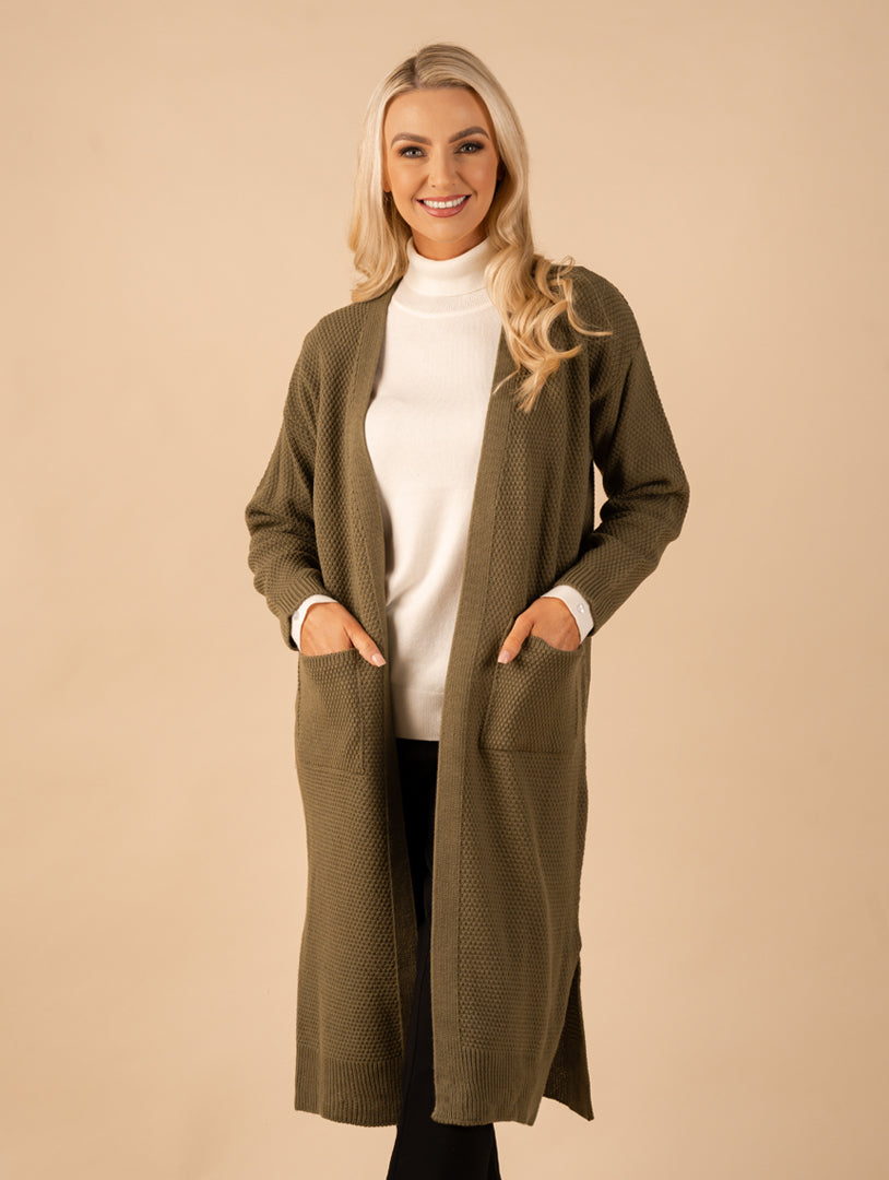 Khaki on sale longline cardigan