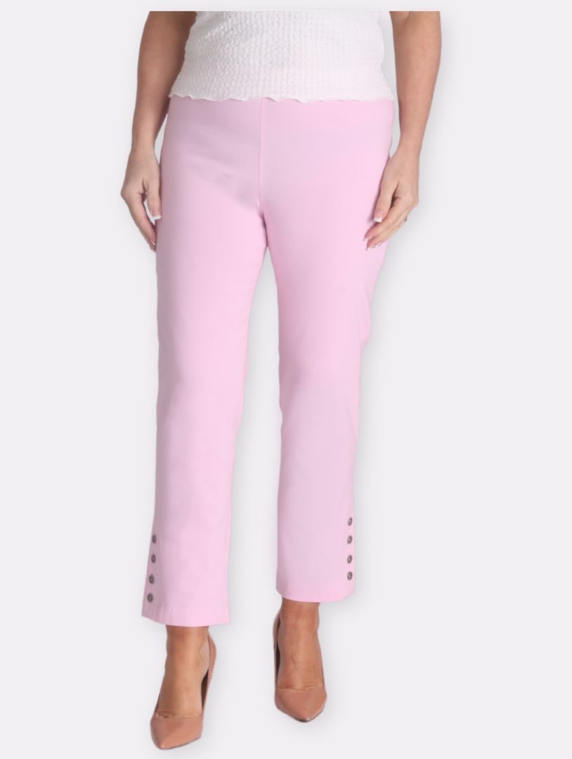 Button Crop Moda Trouser - Baby Pink