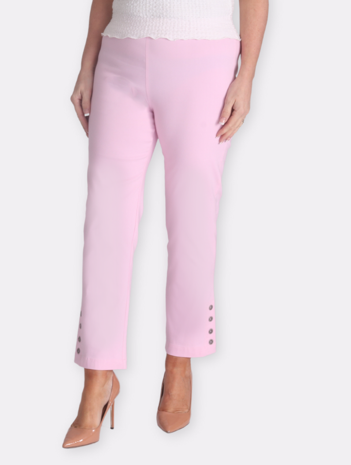 Button Crop Moda Trouser - Baby Pink