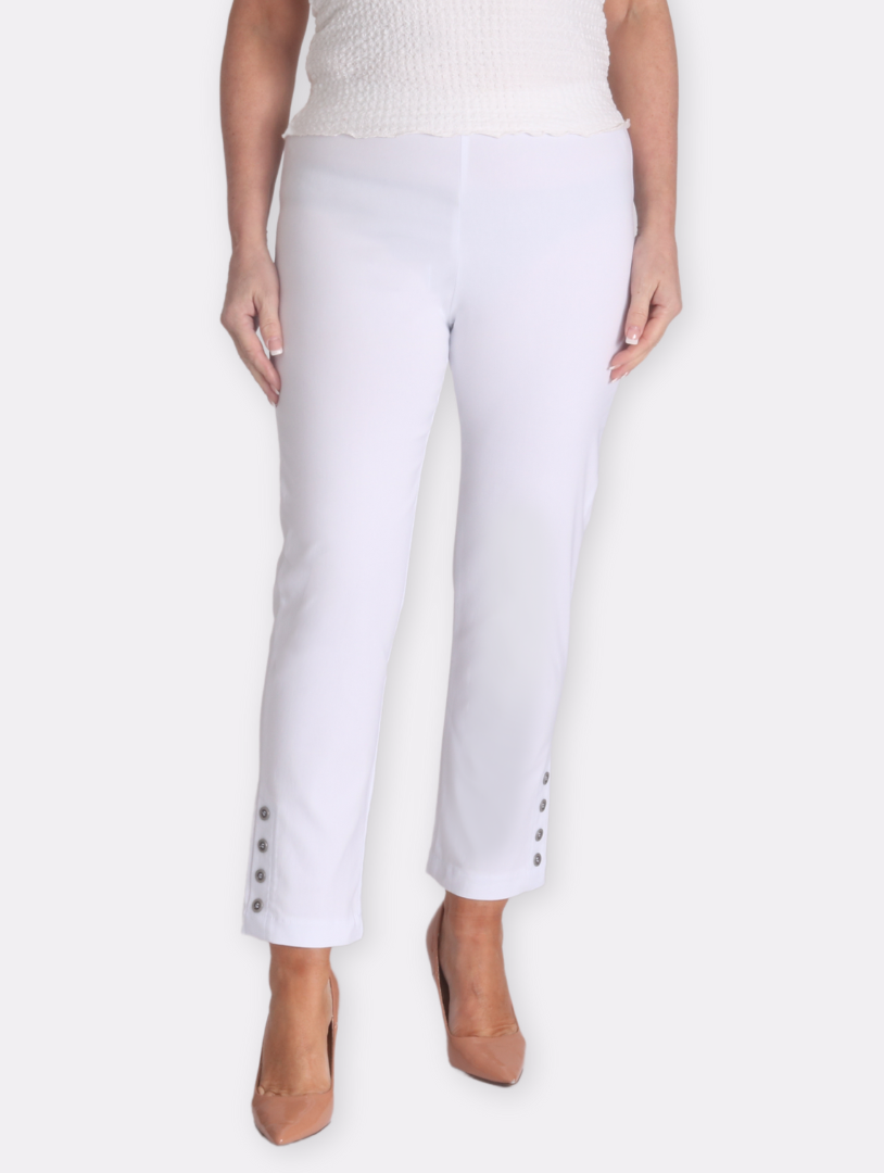 Button Crop Moda Trouser - White