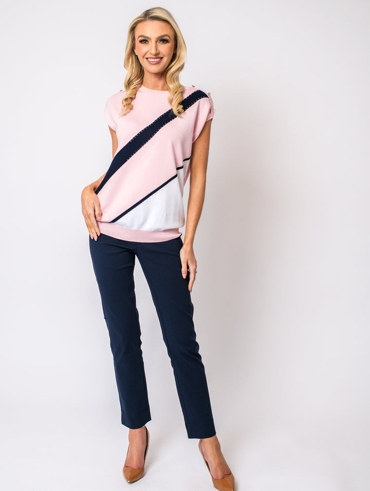 Diagonal Diamonte Knit - Pink Multi