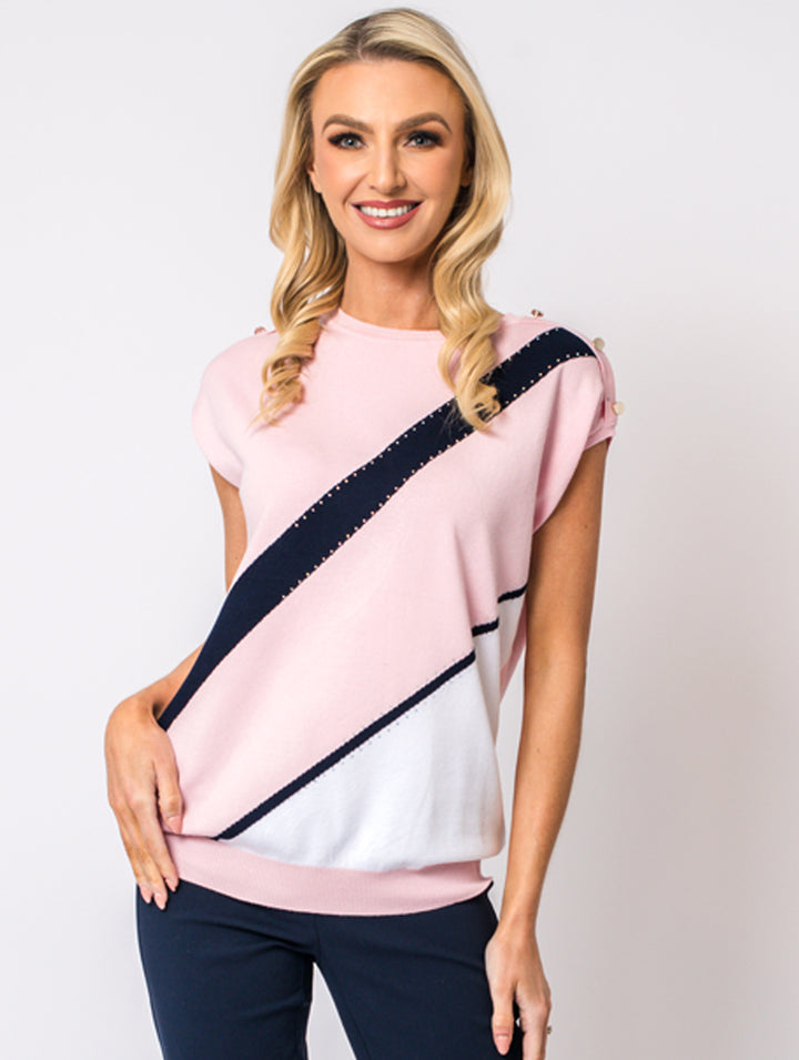 Diagonal Diamonte Knit - Pink Multi