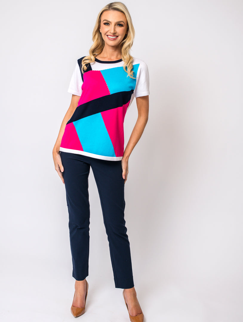 Abstract Diamonte Knit - Cerise Multi