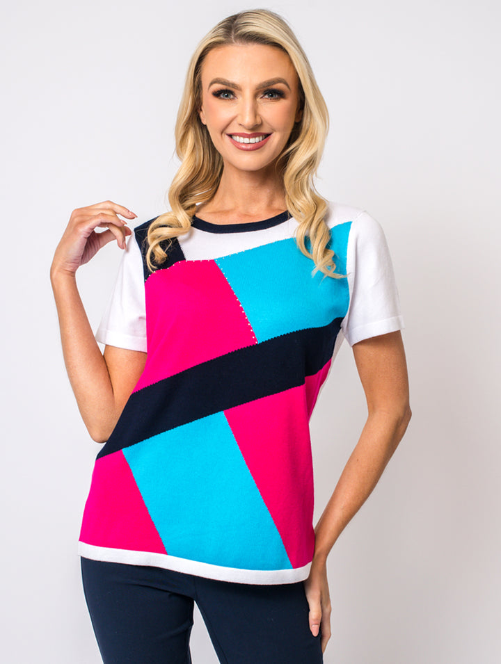 Abstract Diamonte Knit - Cerise Multi