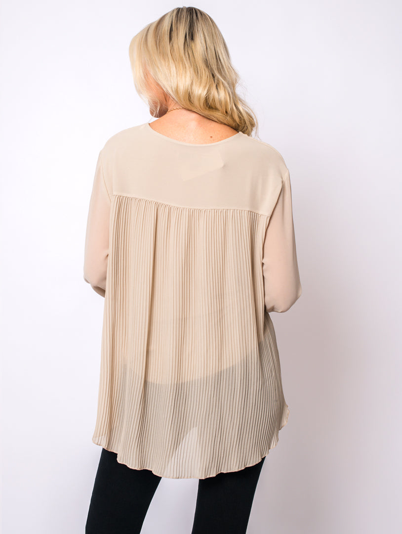 V Neck Necklace Blouse - Beige