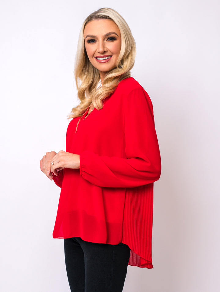 V Neck Necklace Blouse - Red