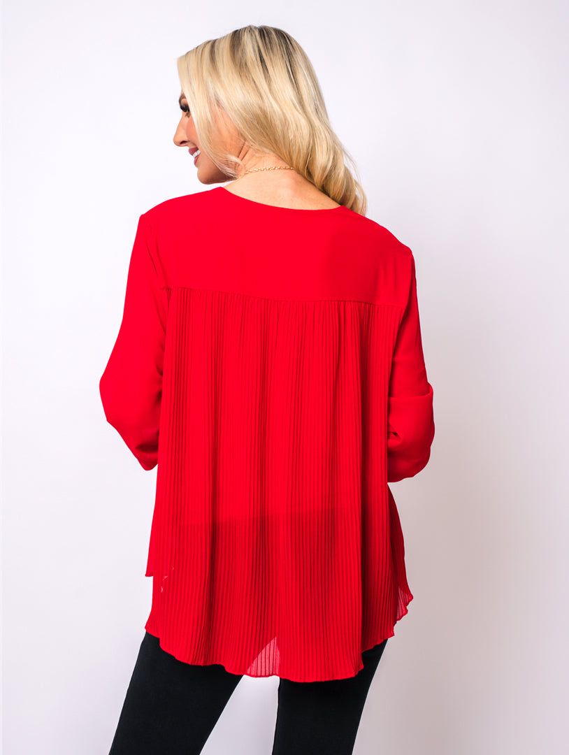 V Neck Necklace Blouse - Red