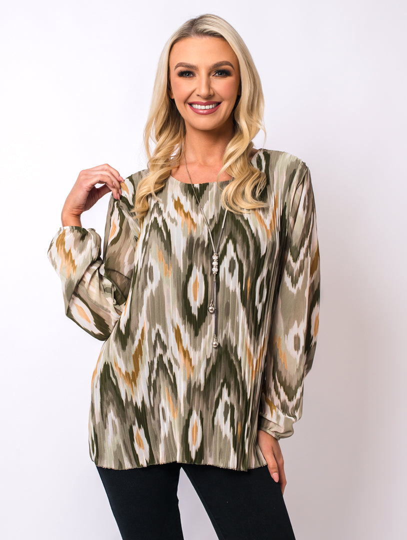 Pleated Necklace Top - Khaki