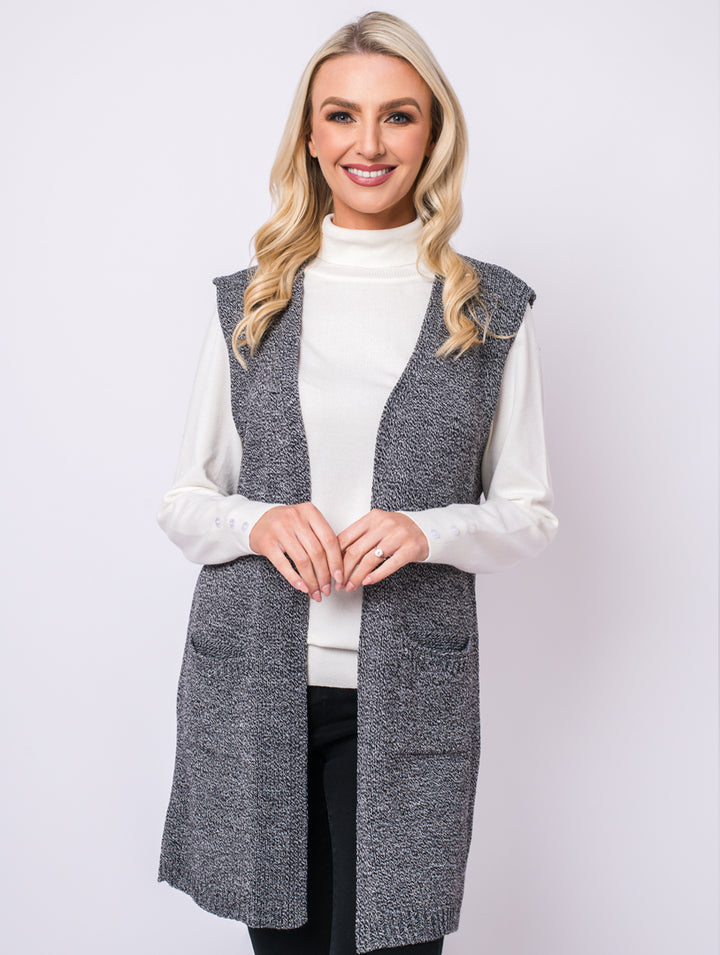 Sleeveless Cardigan - Black/Ecru