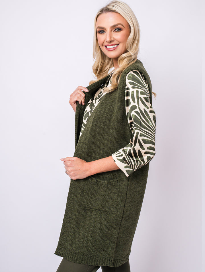 Sleeveless Cardigan - Khaki Marl