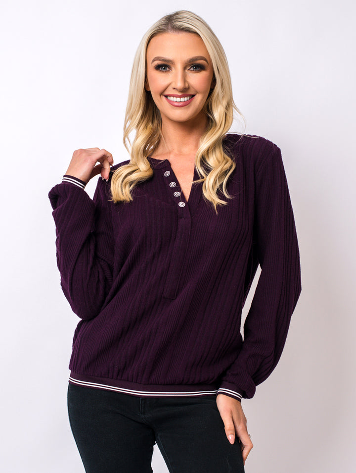 Button Elastic Top - Plum