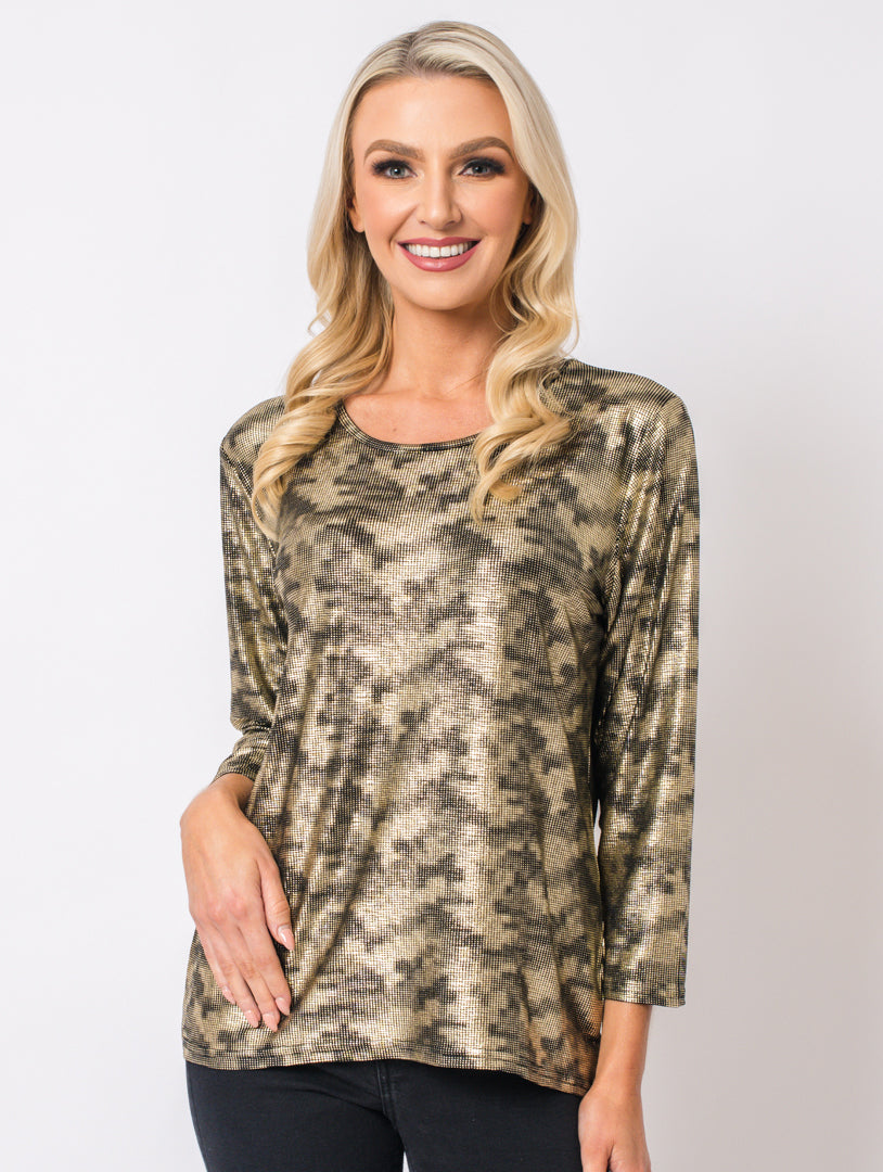 3/4 Sleeve Top - Black/Gold