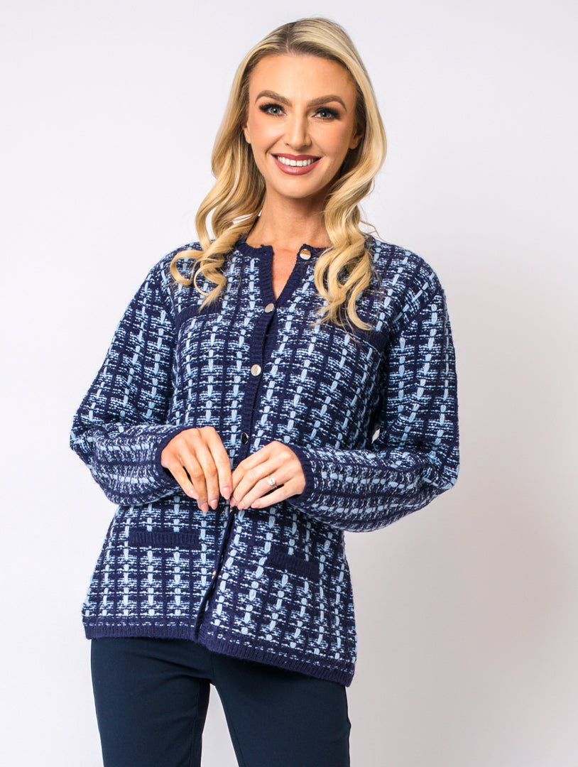 Boucle Cardigan - Navy/Baby Blue