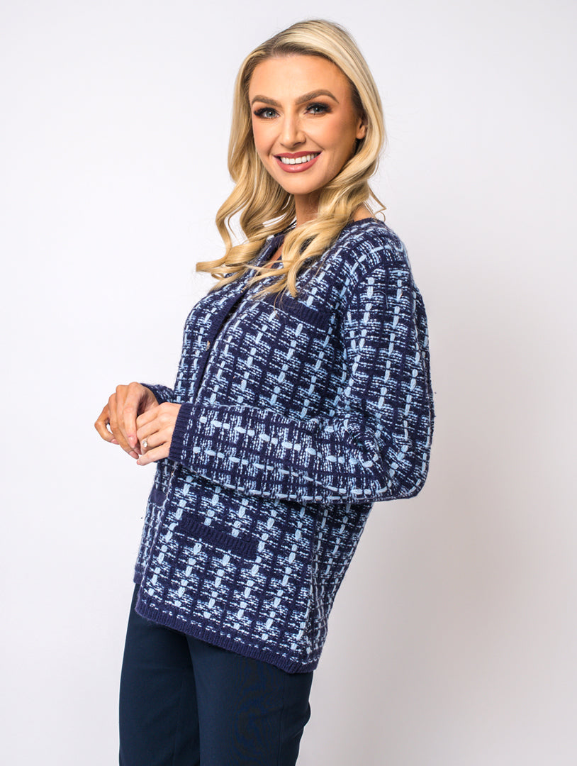 Boucle Cardigan - Navy/Baby Blue