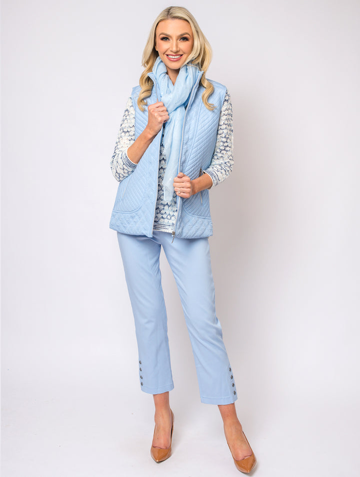 Button Crop Moda Trouser - Baby Blue