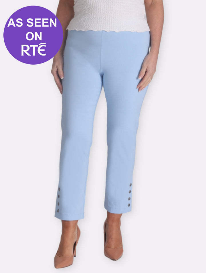 Button Crop Moda Trouser - Baby Blue