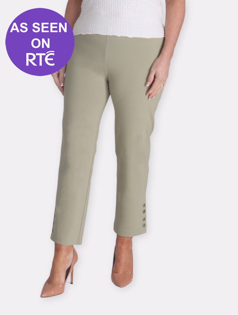 Button Crop Moda Trouser - Khaki