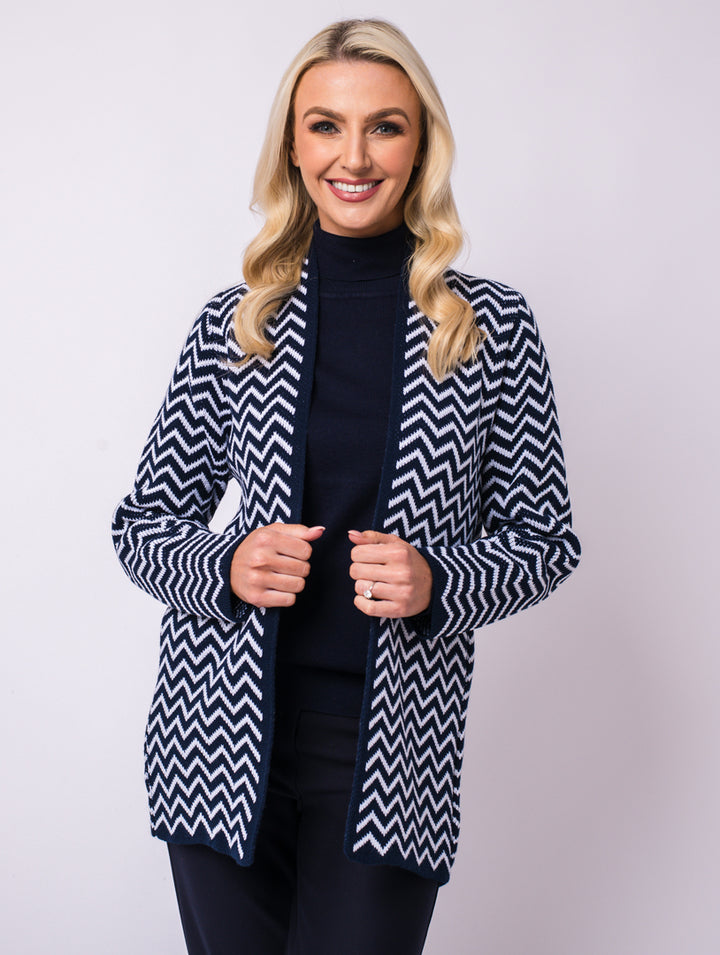 Zig Zag Cardigan - Navy/White