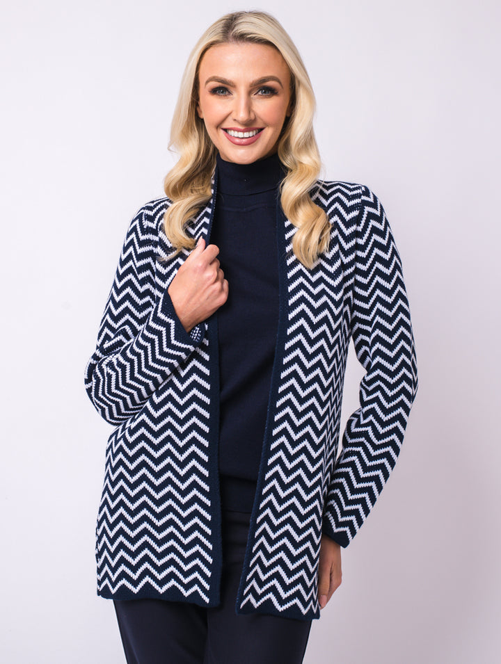 Zig Zag Cardigan - Navy/White