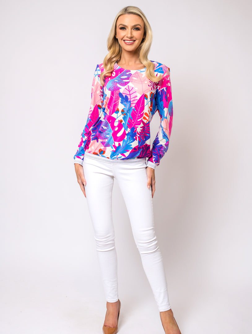 Round Neck Top - Pink Multi