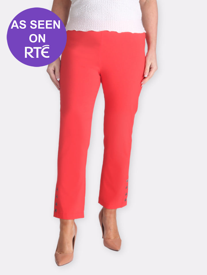 Button Crop Moda Trouser - Red