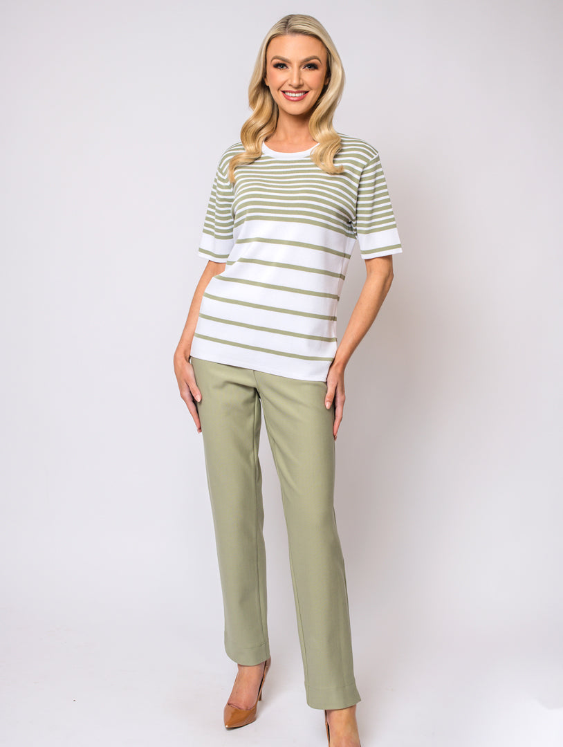 Stripe Knit - Olive/White