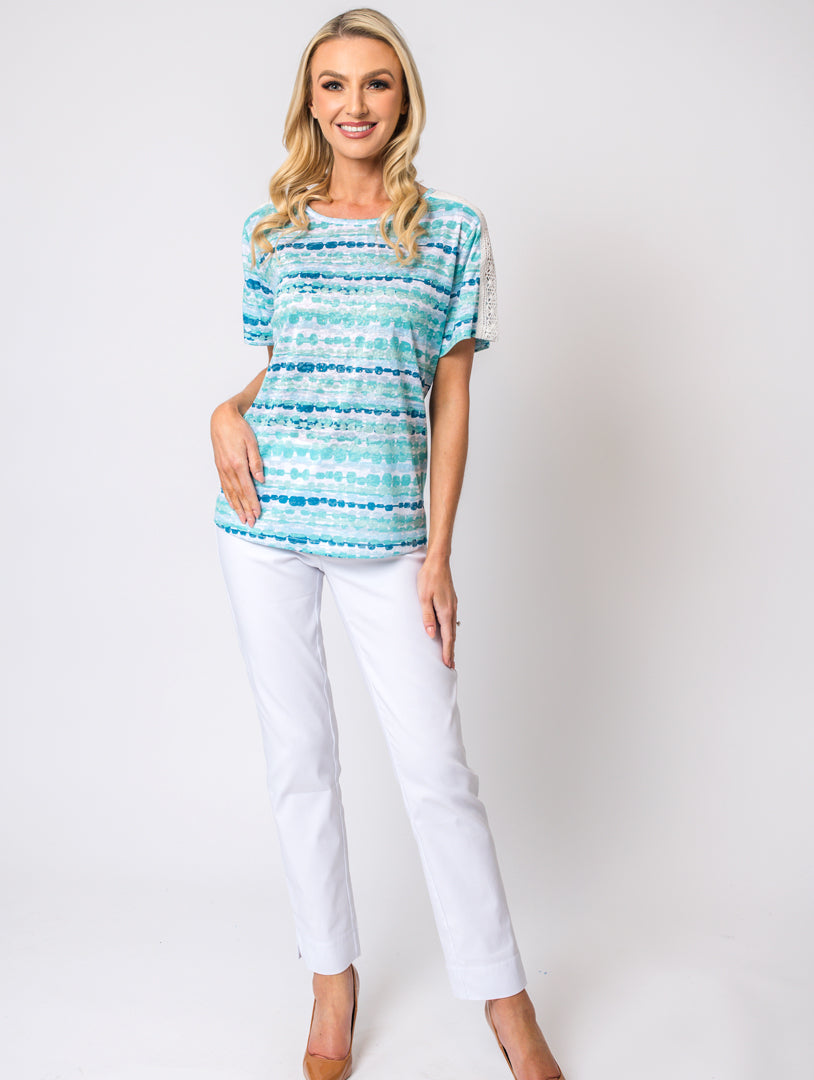 Lace Shoulder Top - Turq Multi